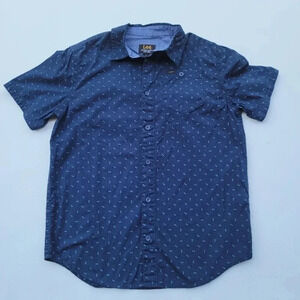 LEE Youth Boys Stretch Fit Button Up Shirt Navy Blue Short Sleeve L (14-16)